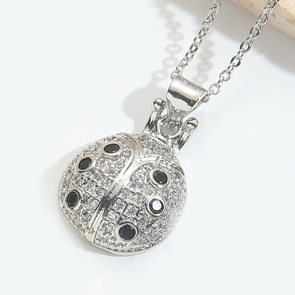 Moon Goddess Emporium Jewelry - 18K White Gold Ladybug Bug Bohemian Pave Diamond Minimalist Necklace No Fade